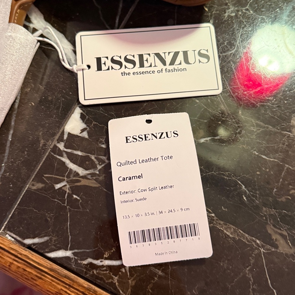 Essenzus caramel weave pattern leather bag with suede interior and tie closure - Picture 9 of 9